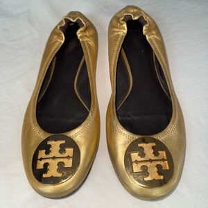 Tory Burch Gold Minnie Ballet Flats Size 9